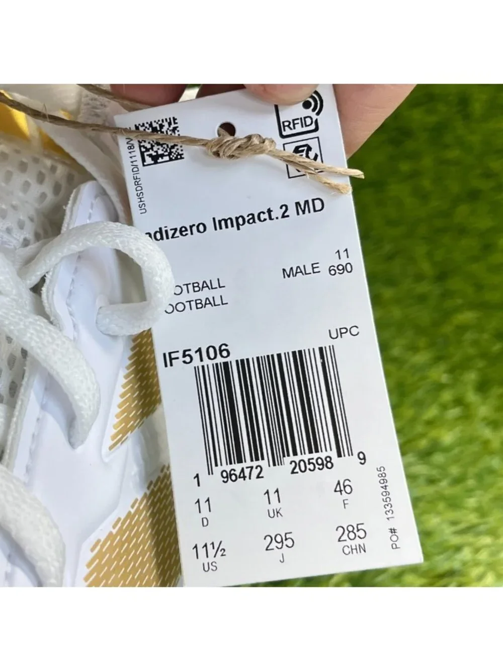 Adidas Adizero Impact.2 MD Mens Size 11.5 White Gold Running Football Cleats